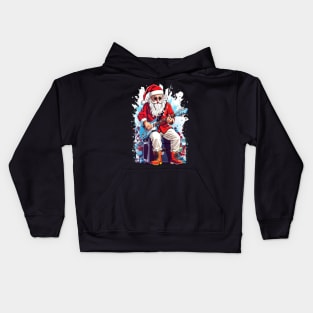 Santa Claus playing an electric guitar Kids Hoodie